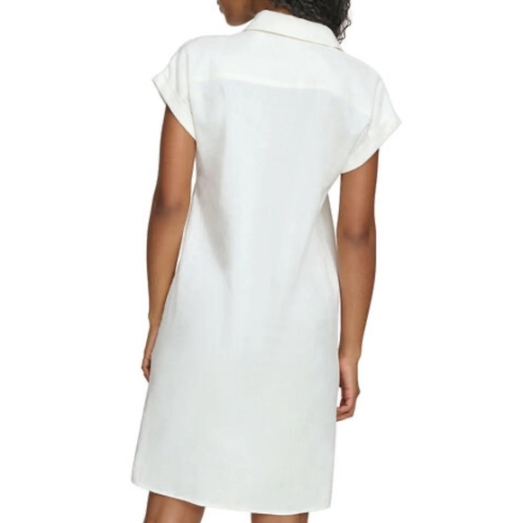 NWT CALVIN KLEIN White Linen Blend Button Front Midi Shirt Dress Coastal Chic - Picture 2 of 14